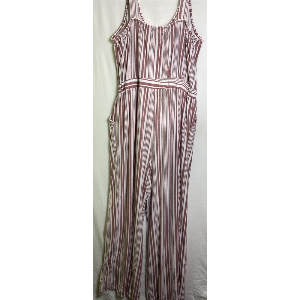 DEREK HEART Women XL Romper Pant Jumpsuit Pink Tank Pockets Striped Costal - Picture 2 of 7